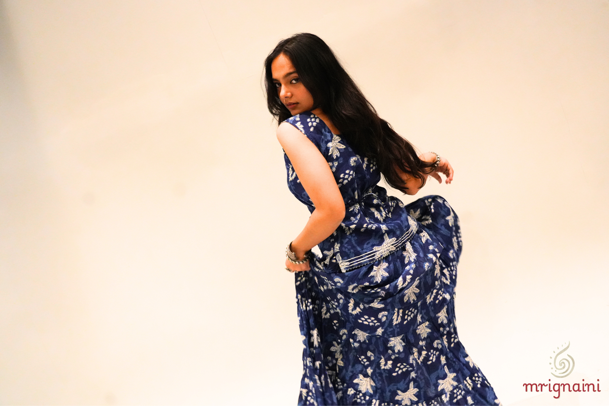 Afreen Hand-Block Printed Blue Cotton Skirt-Top Set