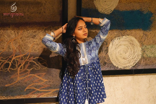 Iktara Indigo Hand-Block Printed Cotton Peplum Top